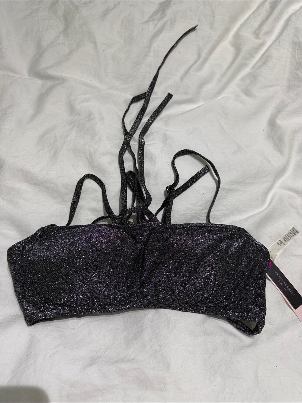 Victoria's Secret Sparkle Bandeau Bralette - Black with Silver Shimmer